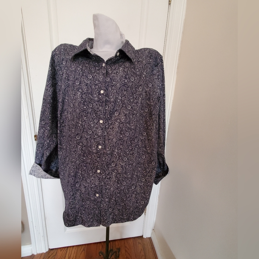 Chaps navy and white paisley shirt